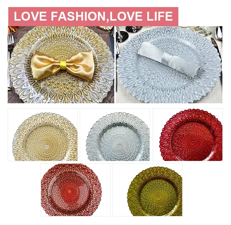 Malmultekosta geedziĝa vitro pavo verda ŝargilo platoj pogranda 11