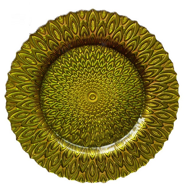 Malmultekosta geedziĝa vitro pavo verda ŝargilo platoj pogranda 6