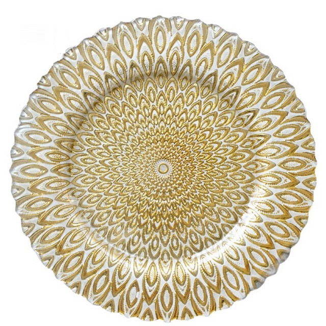 Malmultekosta geedziĝa vitro pavo verda ŝargilo platoj pogranda 9