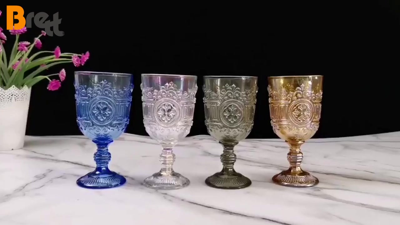 Feito feito à mão Pressionada personalizada elegante e elegante e relevo de vidro colorido de vidro colorido de vidro de vinho1 1