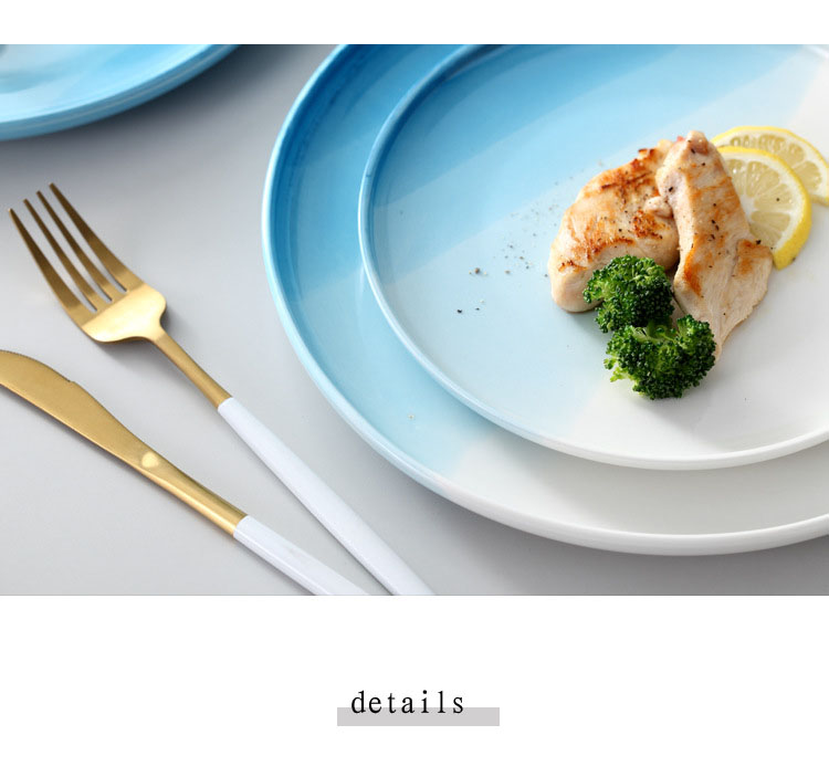 Customized wholesale ceramics, round tableware and colorful blue and white plates 9