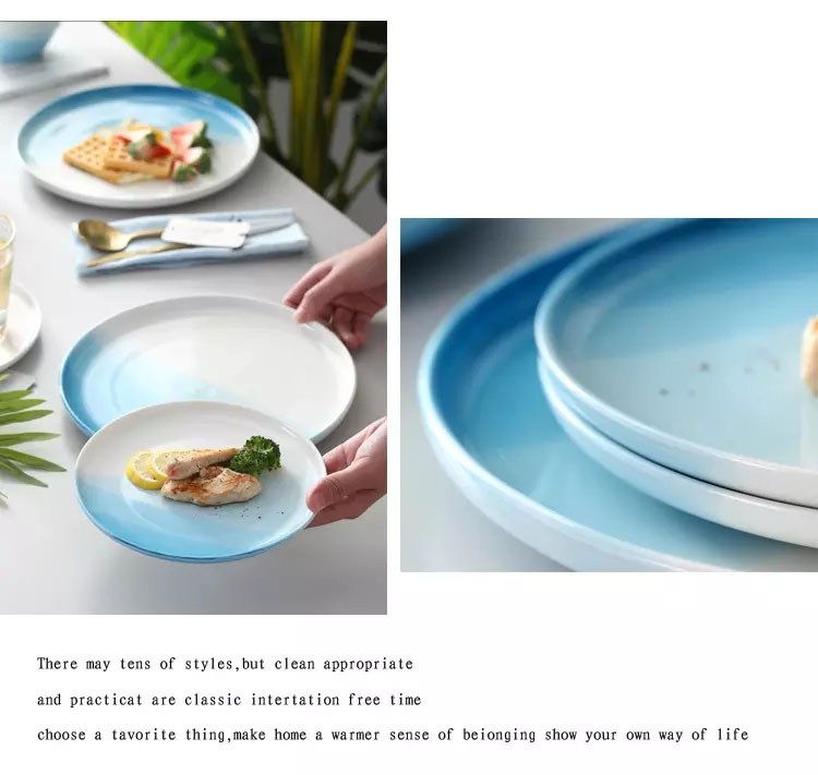 Customized wholesale ceramics, round tableware and colorful blue and white plates 10
