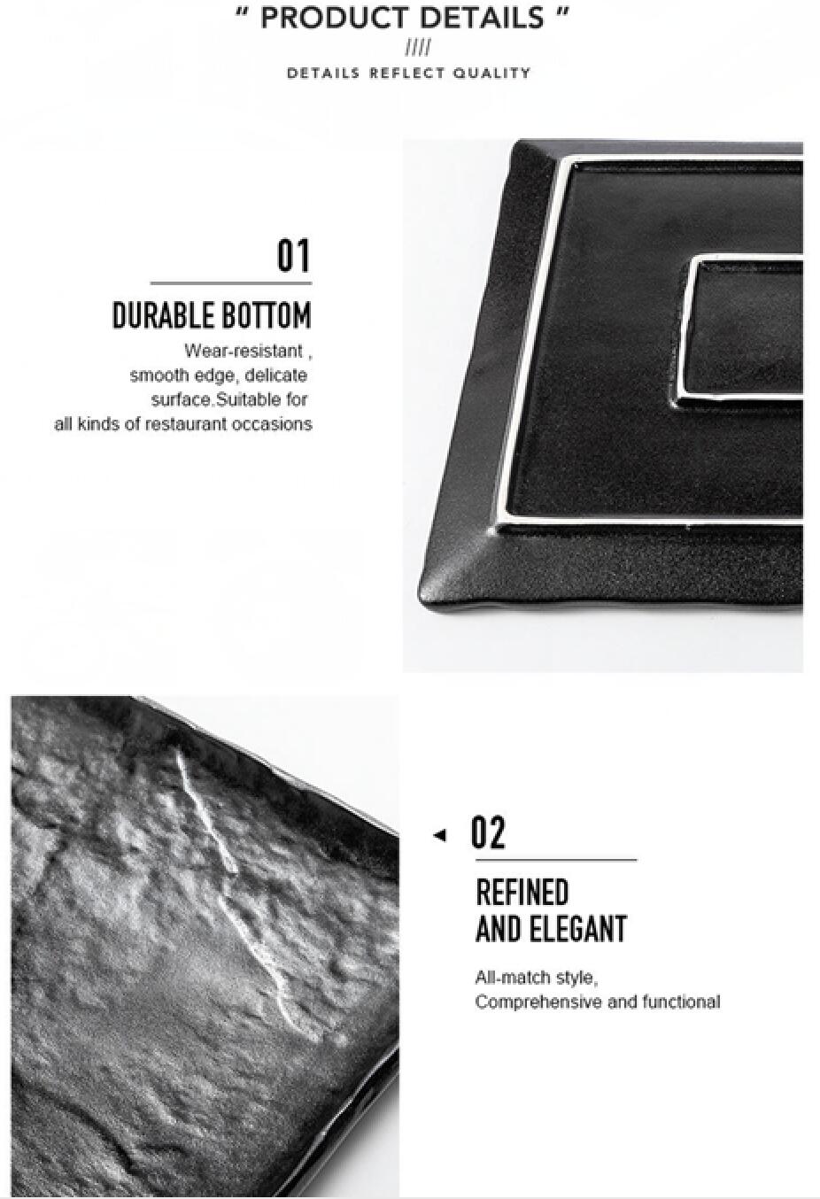 Pograndaj Ceramikaj Porcelanaj Platoj Vespermanĝoj Aranĝu Japana Stilo Blanka kaj Nigra 12