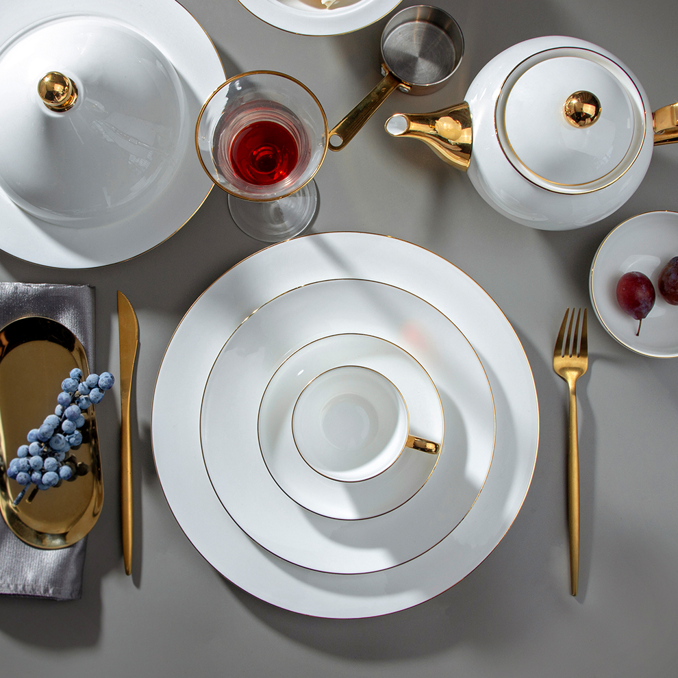 Upscale Customize French White Porcelain Serving Dishware Set Ceramics German Fine Bone China Dinnerware 9