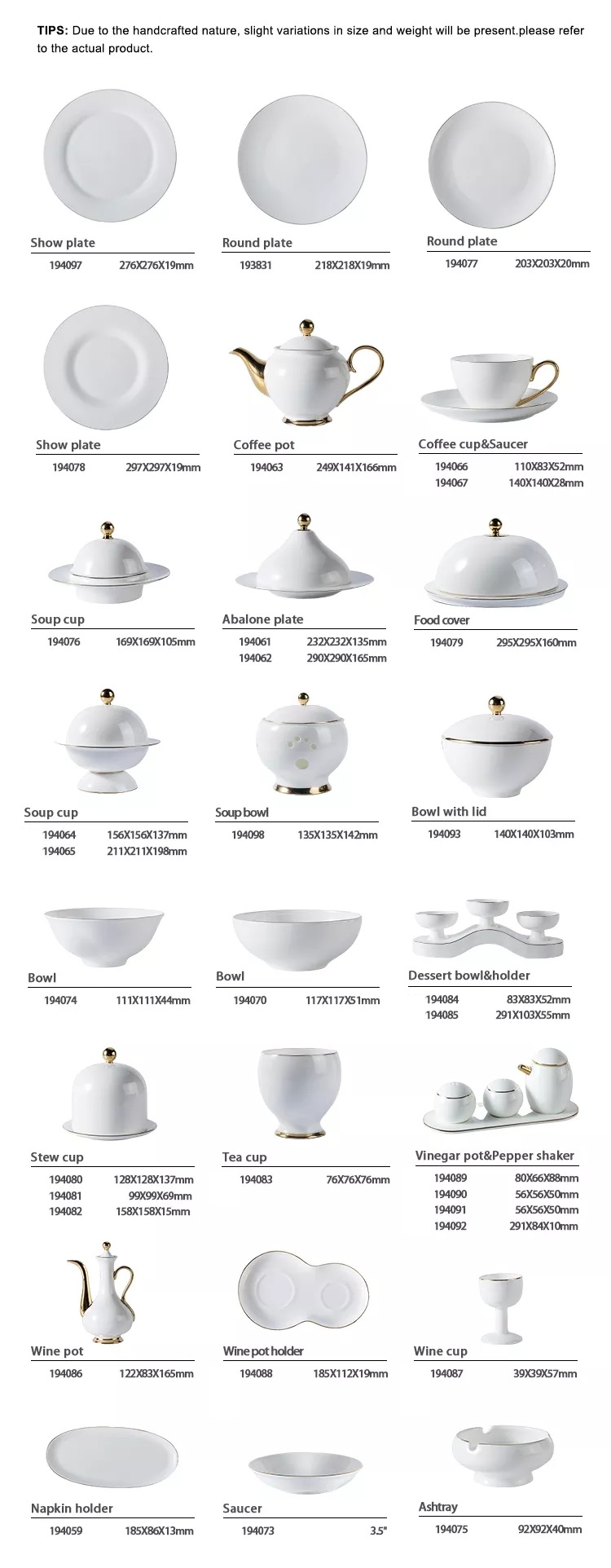 Upscale Customize French White Porcelain Serving Dishware Set Ceramics German Fine Bone China Dinnerware 14