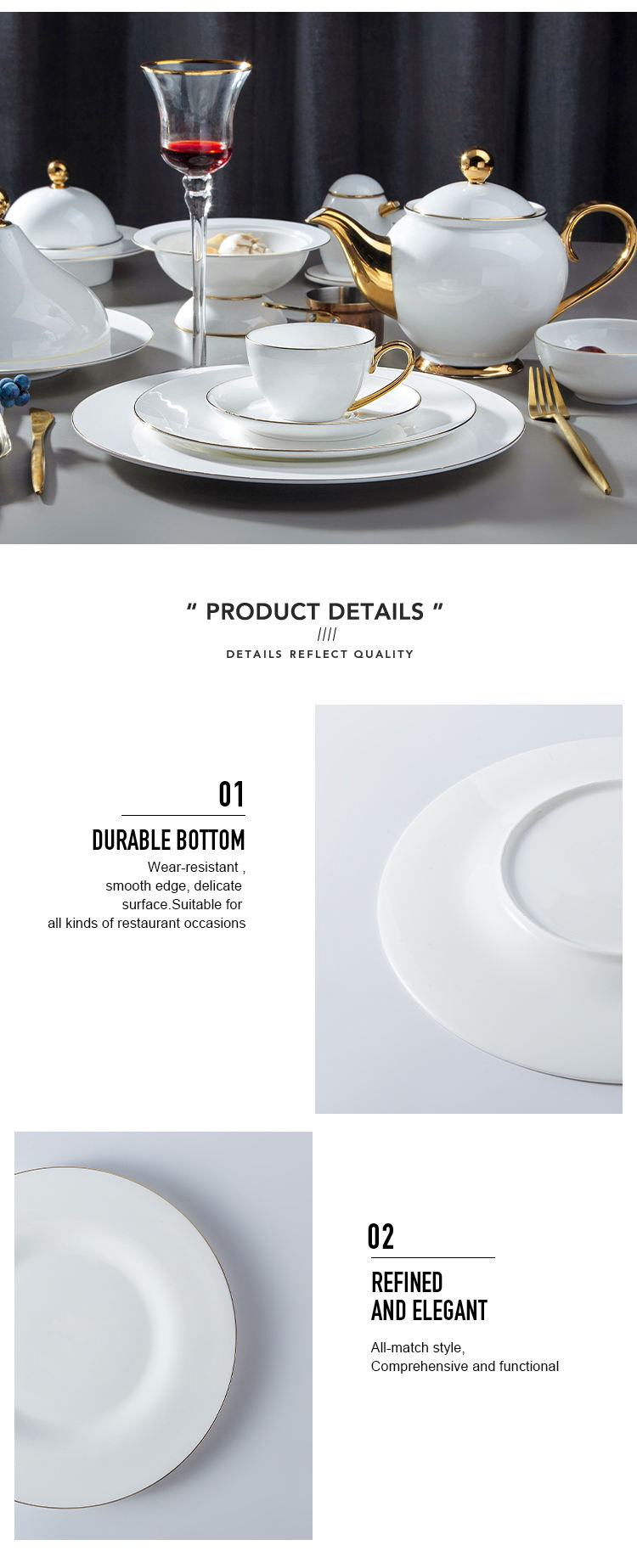 Upscale Customize French White Porcelain Serving Dishware Set Ceramics German Fine Bone China Dinnerware 12