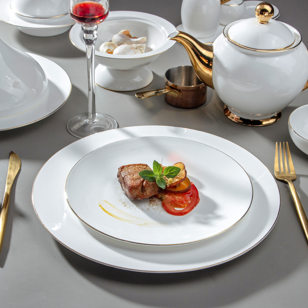 Upscale Customize French White Porcelain Serving Dishware Set Ceramics German Fine Bone China Dinnerware 8