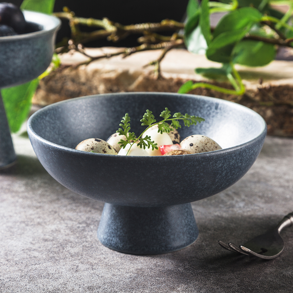 Profesia ceramika fabrikanto Matte Deep Grey High Stand Pyedestal Japanese Restaurant Sushi Tall Foot Ceramy 4