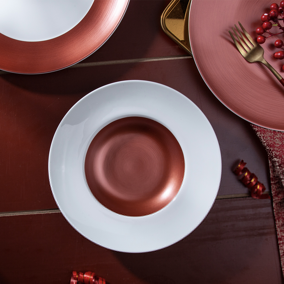 Professional Ceramic Manufacturer Durable Yayu 9 Inch Red Bone China Western Soup Pasta Bowls French Cuisine Ceramic 5