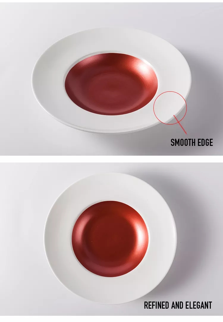 Professional Ceramic Manufacturer Durable Yayu 9 Inch Red Bone China Western Soup Pasta Bowls French Cuisine Ceramic 6