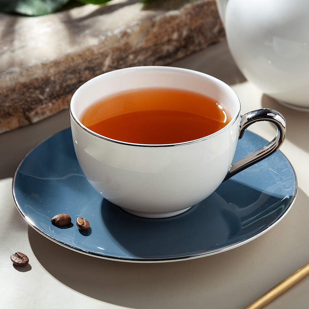 Provide banquet handmade teacup blue saucer, dinner banquet luxurious and exquisite bone china coffee cup set 4