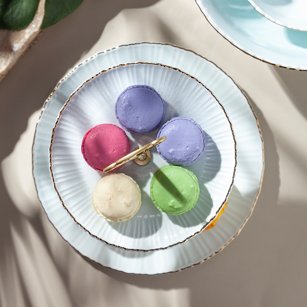 Ora Tiffany kaj Turkisa Porcelana Plato Vespermanĝo, Blua Porcelana Kuko -Plato 4