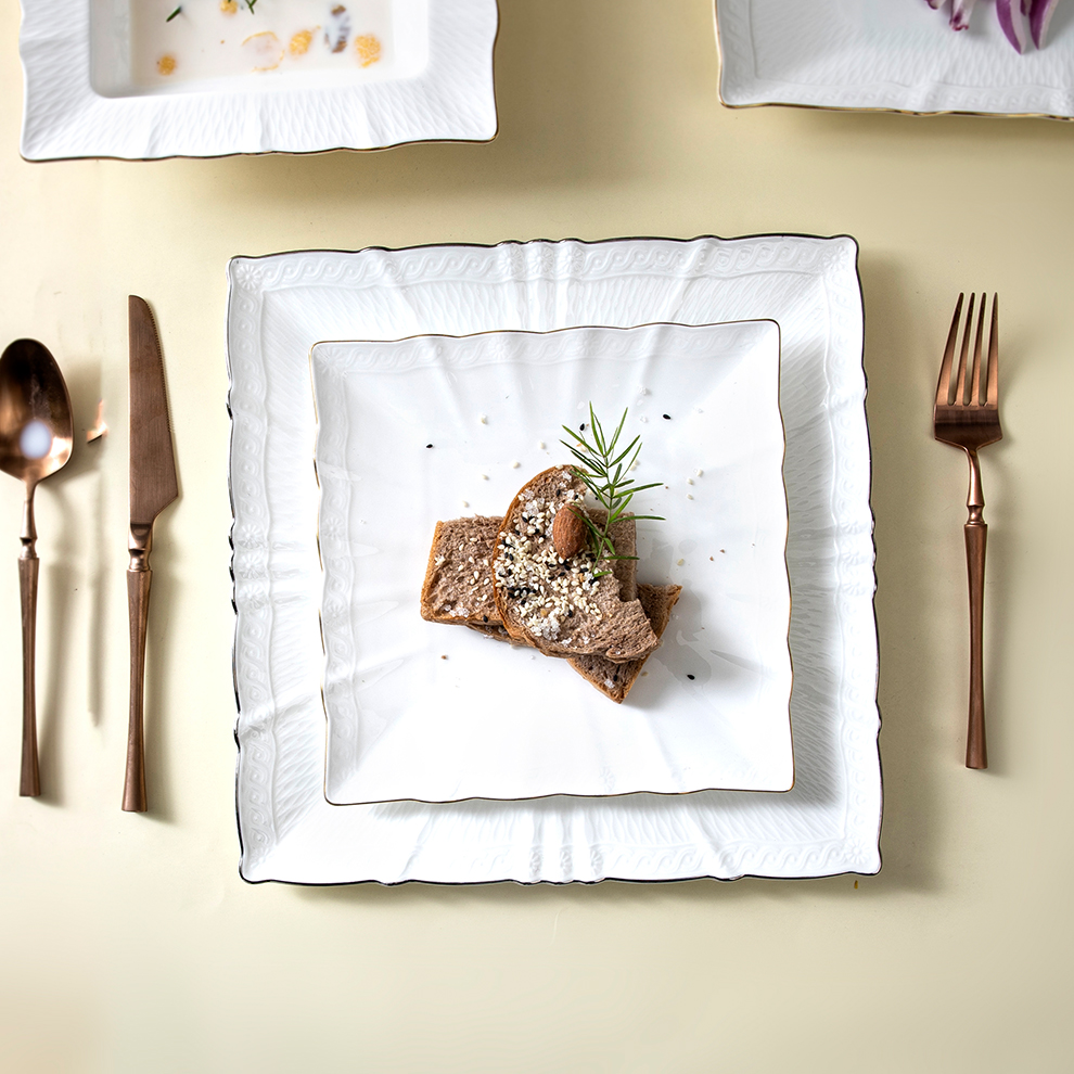 Supplier of dinner ceramics, pizza texture ceramic tableware and white porcelain square plates 2