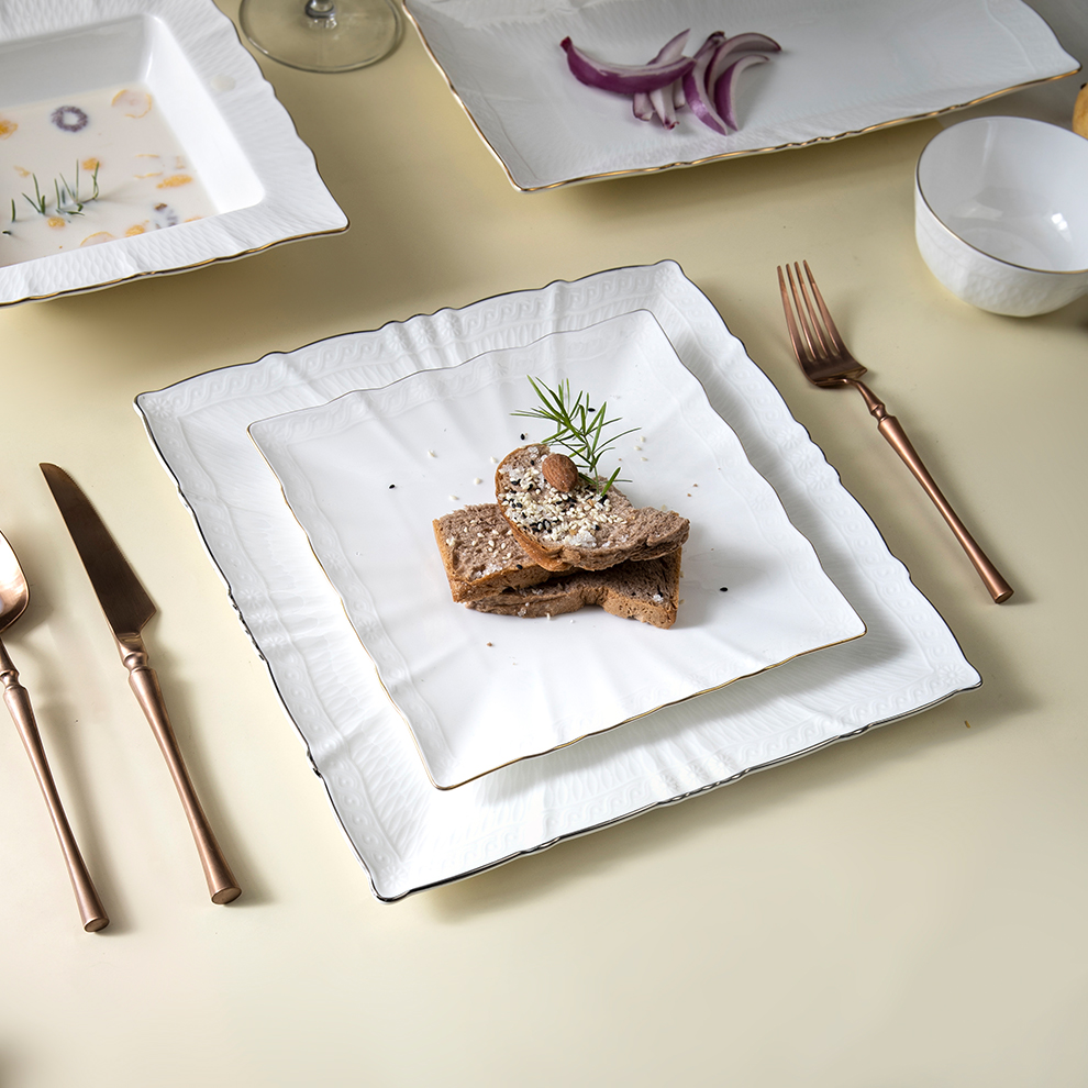Supplier of dinner ceramics, pizza texture ceramic tableware and white porcelain square plates 5