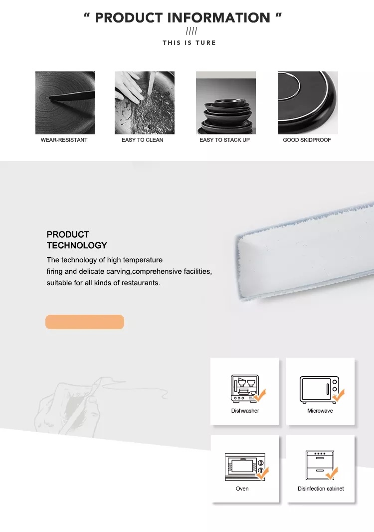 Pogranda vintage pentrita porcelana tablo kaj blua randa rektangula blanka ceramika sushi-plato 7