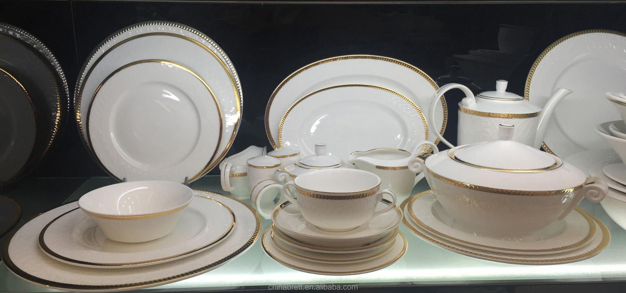 Chinabrett - Dubajo -ceramika ora borda supo -bovlo kun teniloj kaj saŭcaj oraj bordoj porcelana vespermanĝo 11