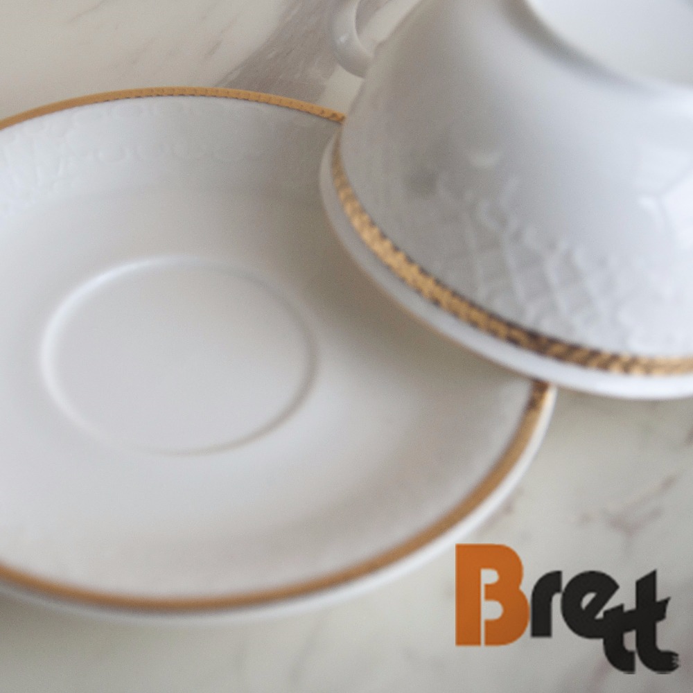 Chinabrett - Dubai Ceramic Gold Rim Coupl с дръжки и чинийка златен джан Порцеланов съдове за вечеря 2