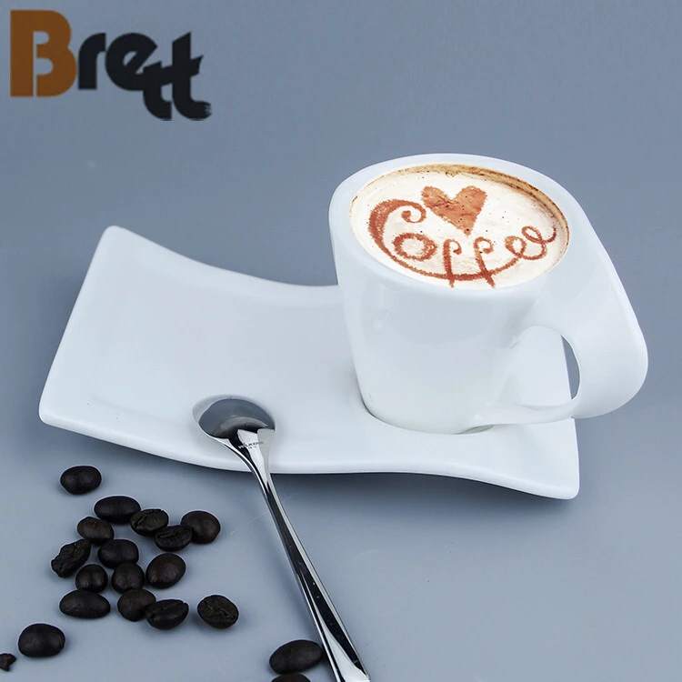 CHINABRETT - Dearadh uathúil cruth tonn bán cupán caife tae espresso fíneáil poircealláin agus cupán caife agus mug saucer 1