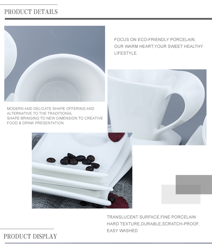 Chinabrett - unika dezajno blanka ondo formo fajna porcelana espressa te -kafpokalo kaj saŭca kafpokalo kaj taso 20
