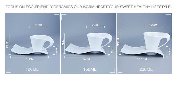 Chinabrett - unika dezajno blanka ondo formo fajna porcelana espressa te -kafpokalo kaj saŭca kafpokalo kaj taso 18