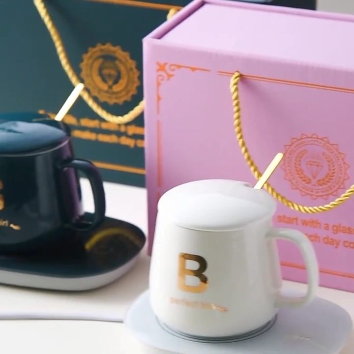 Nova Smart USB Ŝarĝanta Varman Mug -Termostatan Pokalon 55 -Grada Varmiga Coaster -Lakta Kafo -Pokala Ceramika Kafo -Pokalo kaj Mug 1