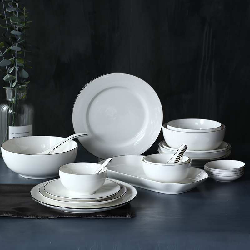 Eŭropa Stila Vespermanĝa Ceramika Nigra Rektangula Vespermanĝa Plato Kun Ora Rim por Restoracia Kolora Porcelana Dinenrware 8