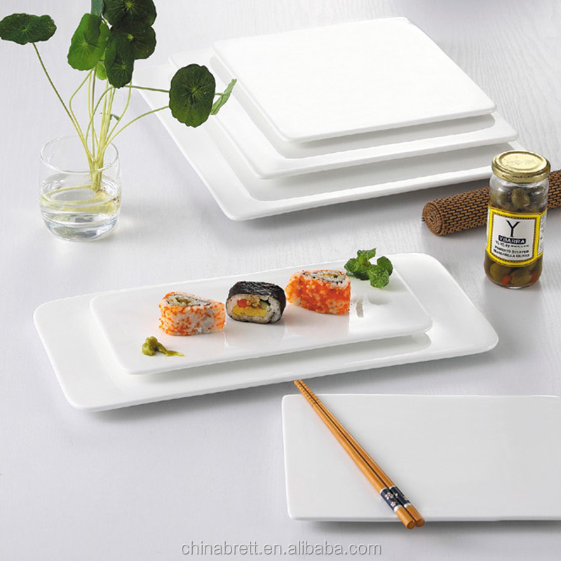 Chinabrett - Tuta plata rektangula ceramikaj pladoj platoj por uzi bufett blankan porcelanan vespermanĝon 16