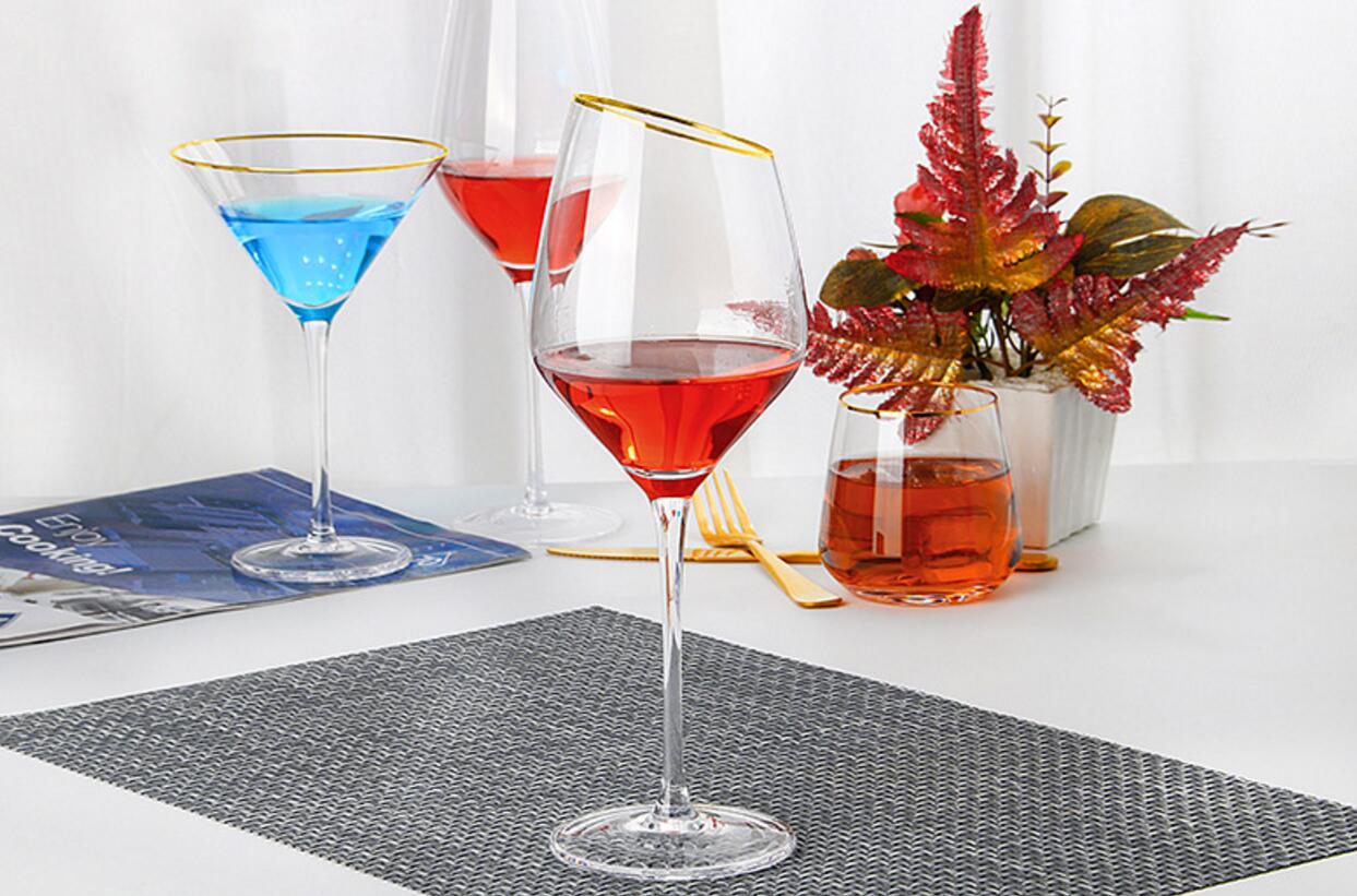 Geedziĝa tablotablo plumbo senpaga kristala kutimo goblet manfarita ora borda ruĝa vino glaso 14