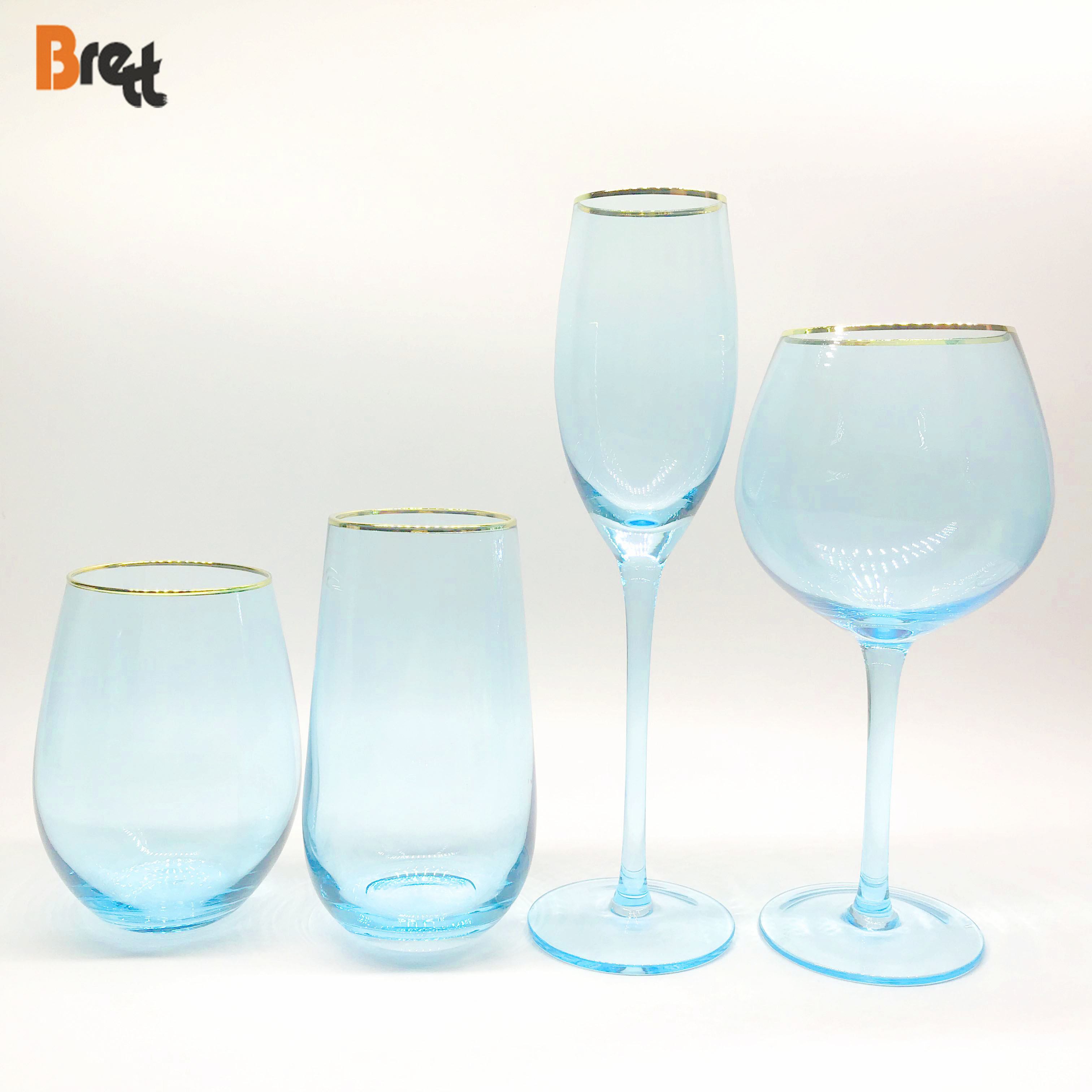 Chinabrett - Guangzhou plej bonaj bluaj vitraj markoj kristala vino vitra biero suko akva vitra taso ora borda vitra taso 12