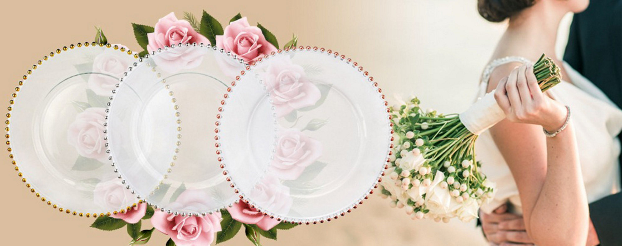 Chinabrett - Guangzhou Tableware Glassware Ora Roza Arĝenta Ŝargilo -Plato Servanta Pleto -Vitra Ŝargilo 7