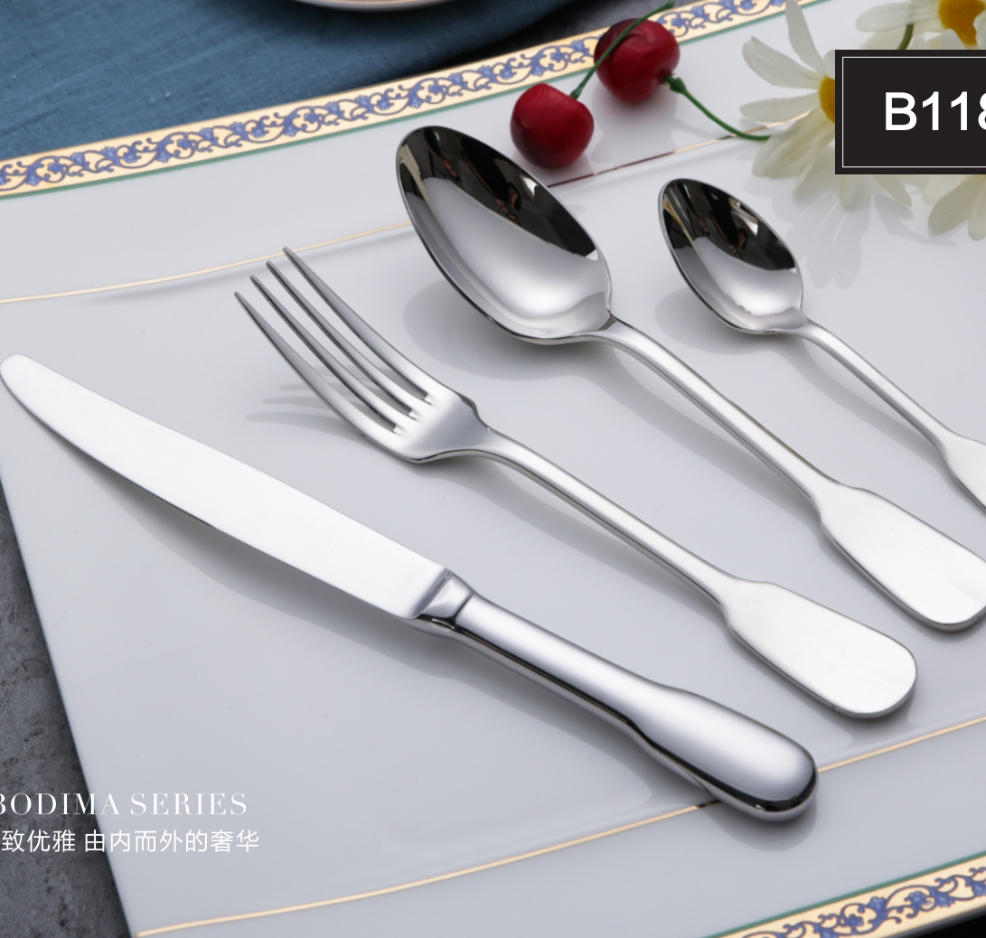 Chinabrett - tablotuko neoksidebla ŝtala kulero kaj forko lukso 24pcs cutlery aro neoksidebla ŝtala arĝenta tuko 6