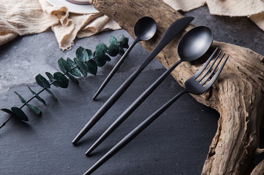 Chinabrett- 멋진 플랫웨어 세트 블랙 스틸 칼레리 세트 스테인레스 스틸 골드 칼리 13