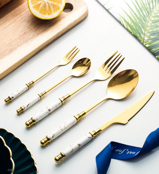 Chinabrett - Brett Tableware Utensil ceramika blanka marmora tenilo 5pc 34