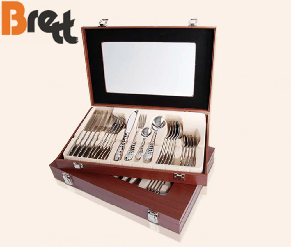 CHINABRETT - Stainless Steel 24 pcs Cutlery Set Wooden Box Cutlery with box 1