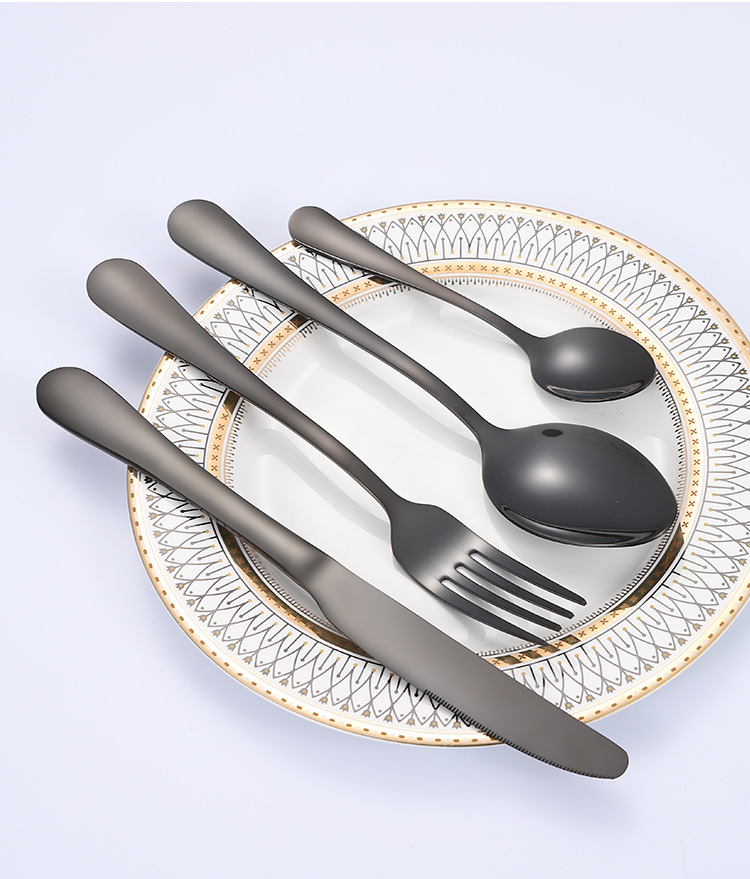 Chinabrett - Hotela Restoracio Neoksidebla Flatware 24pcs Arĝenta Ora Plated Cutlery Set Cutlery kun Skatolo 12