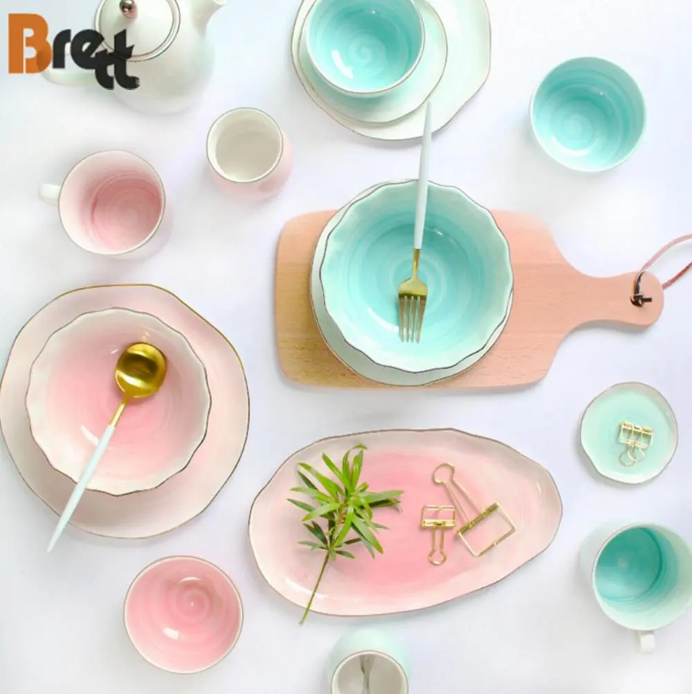 China Brett - Obojeni europski stil porculanskog softvera sa zlatnim rim bojom porculane za večeru 1