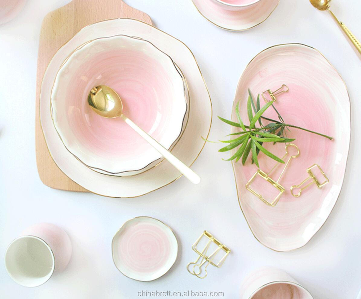 Ĉina Brett - Kolora Eŭropa Stila Porcelana Vespermanĝa Aro kun Ora Rim Kolora Porcelana Vespermanĝa Vespermanĝo 10