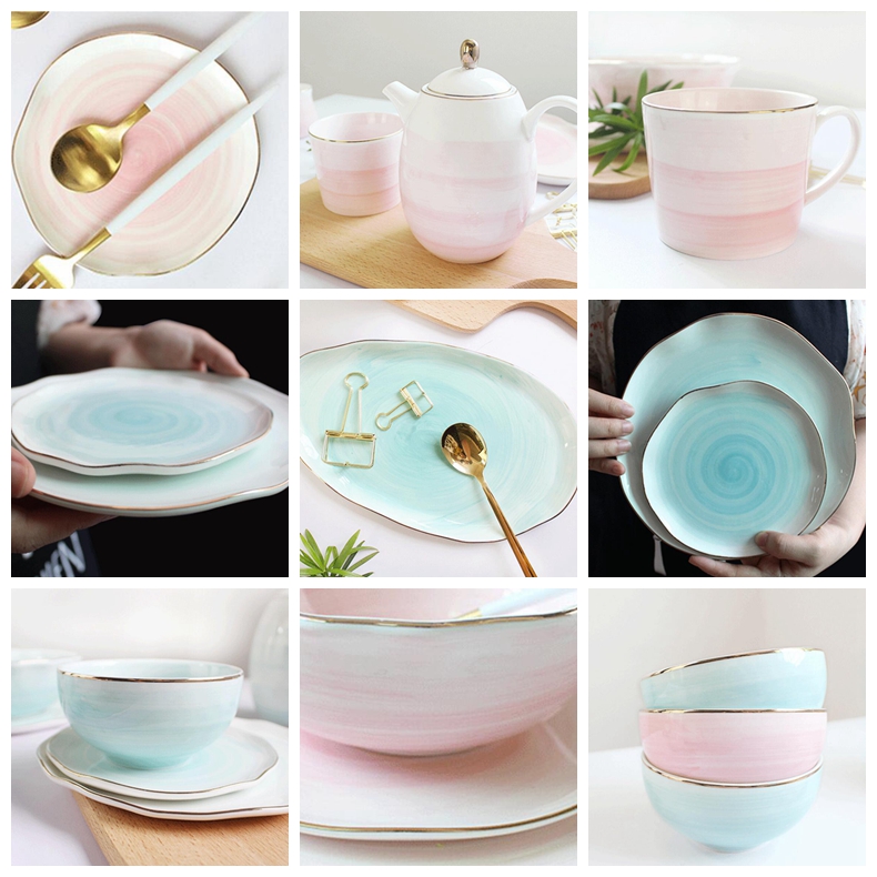 Ĉina Brett - Kolora Eŭropa Stila Porcelana Vespermanĝa Aro kun Ora Rim Kolora Porcelana Vespermanĝa Vespermanĝo 20