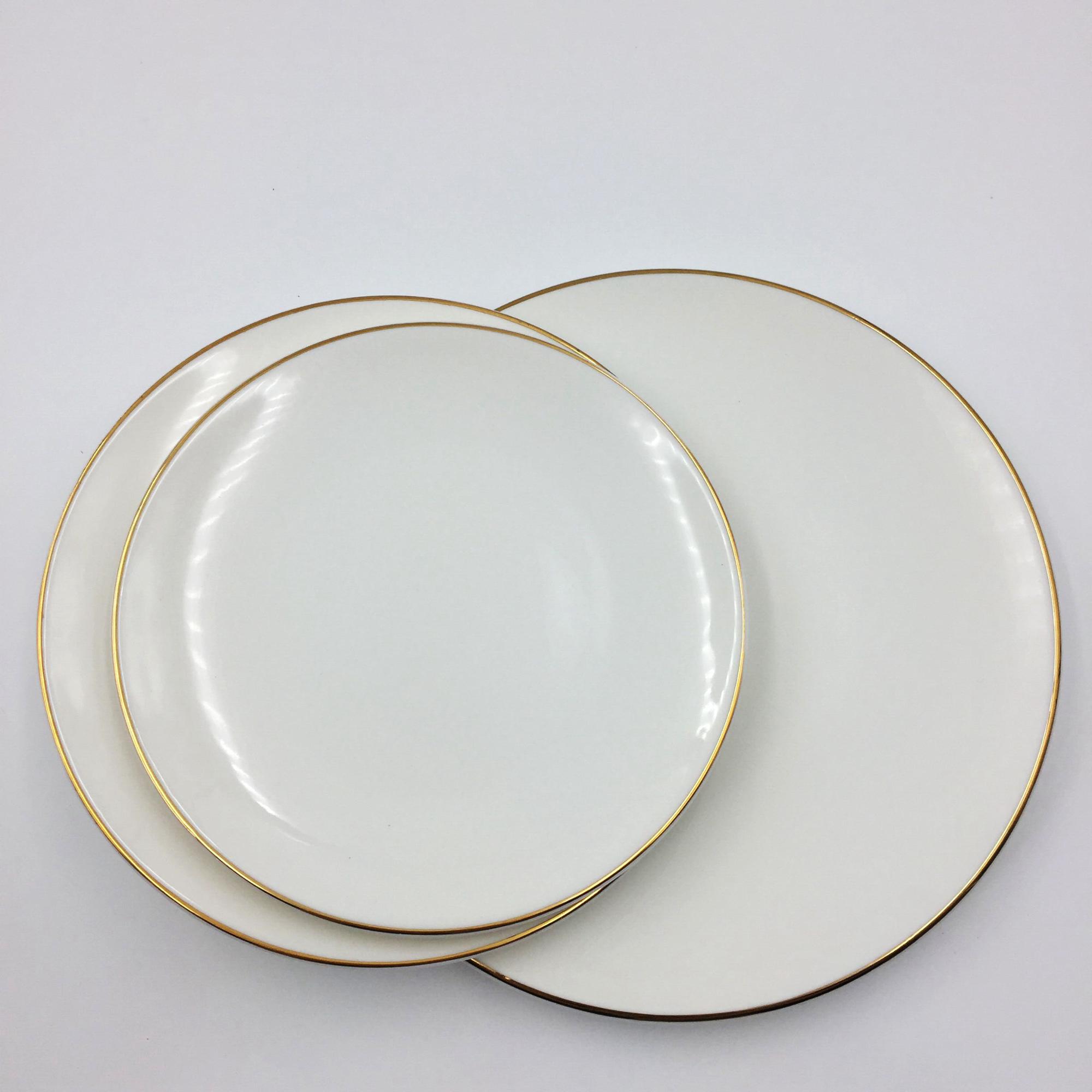 Ceramikaj Ĉiuj Grandecoj Ora Rim Bulkaj Vespermanĝoj Por Geedziĝoj 12