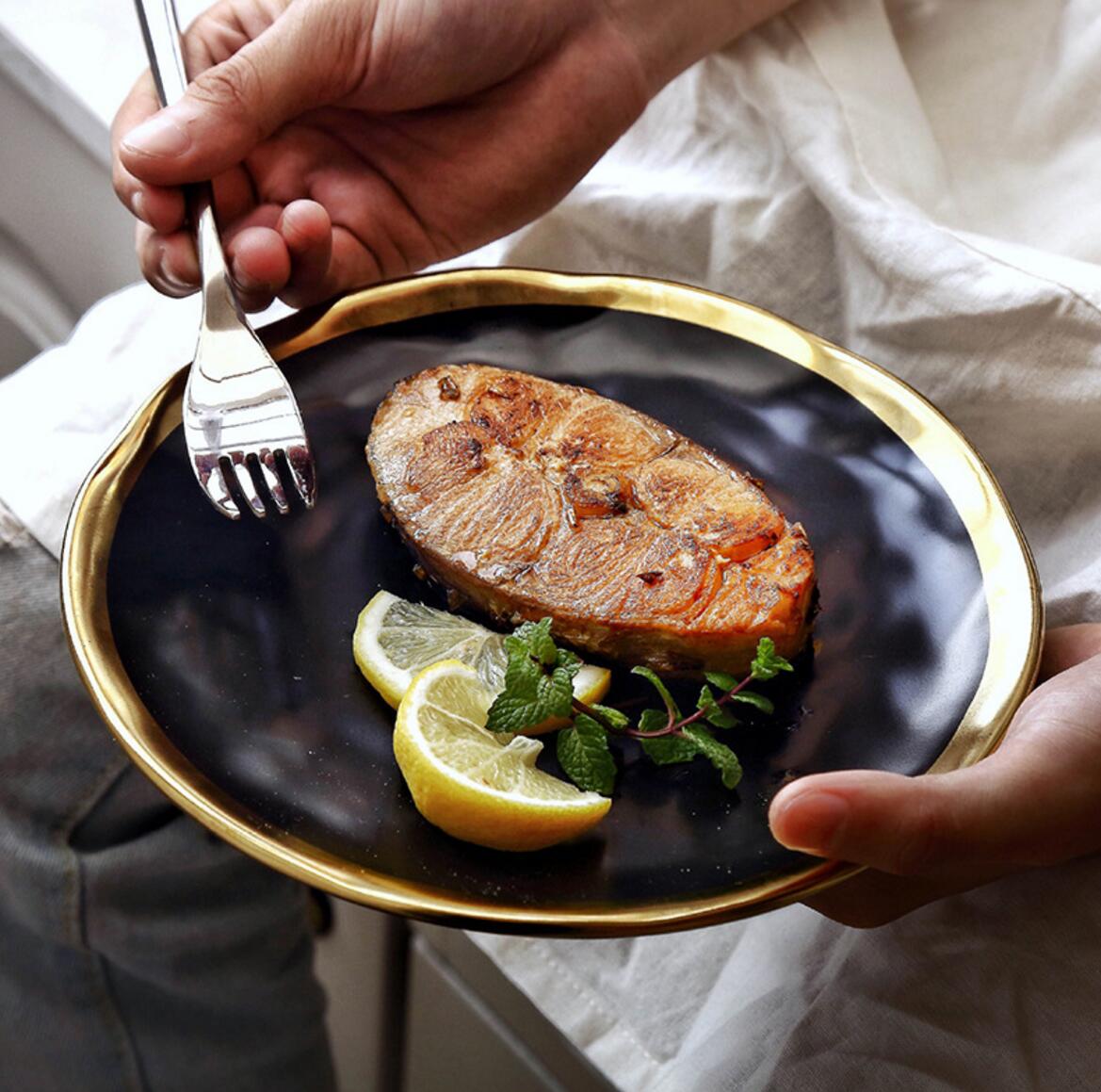 Norda ceramika tablo -ĉapelo formo Supo Plato Okcidenta Spagetoj Nigraj kaj Blankaj Platoj Kolora Porcelana Vespermanĝo 19