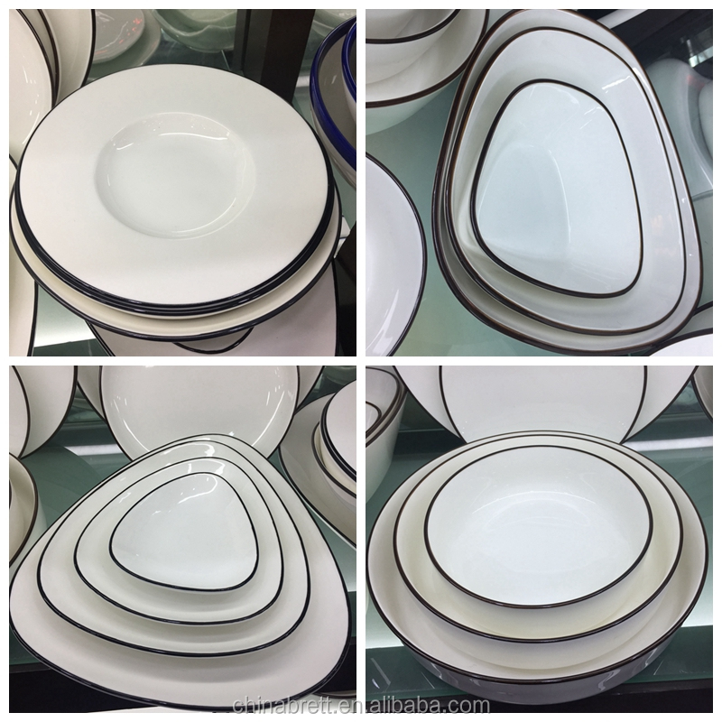 Eco-amika ceramika blanka restoracio uzis vespermanĝajn arojn kun nigra bordo 8