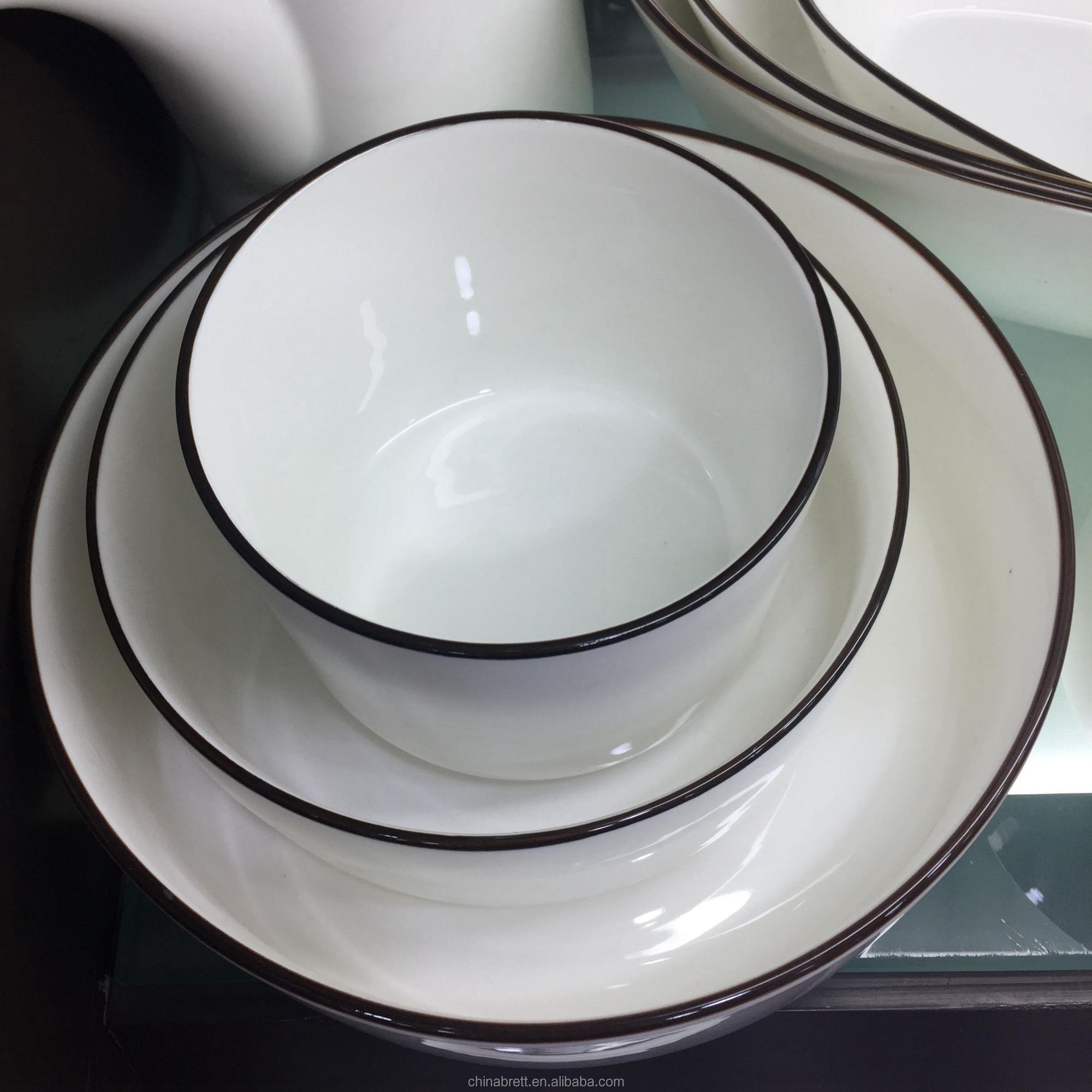 Eco-amika ceramika blanka restoracio uzis vespermanĝajn arojn kun nigra bordo 12