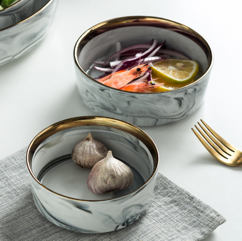 CHINABRETT - European Style Ceramic Marble Gold Rim Nordic Restaurant Plates Dinner Plate Bowl Color porcelain dinenrware 13