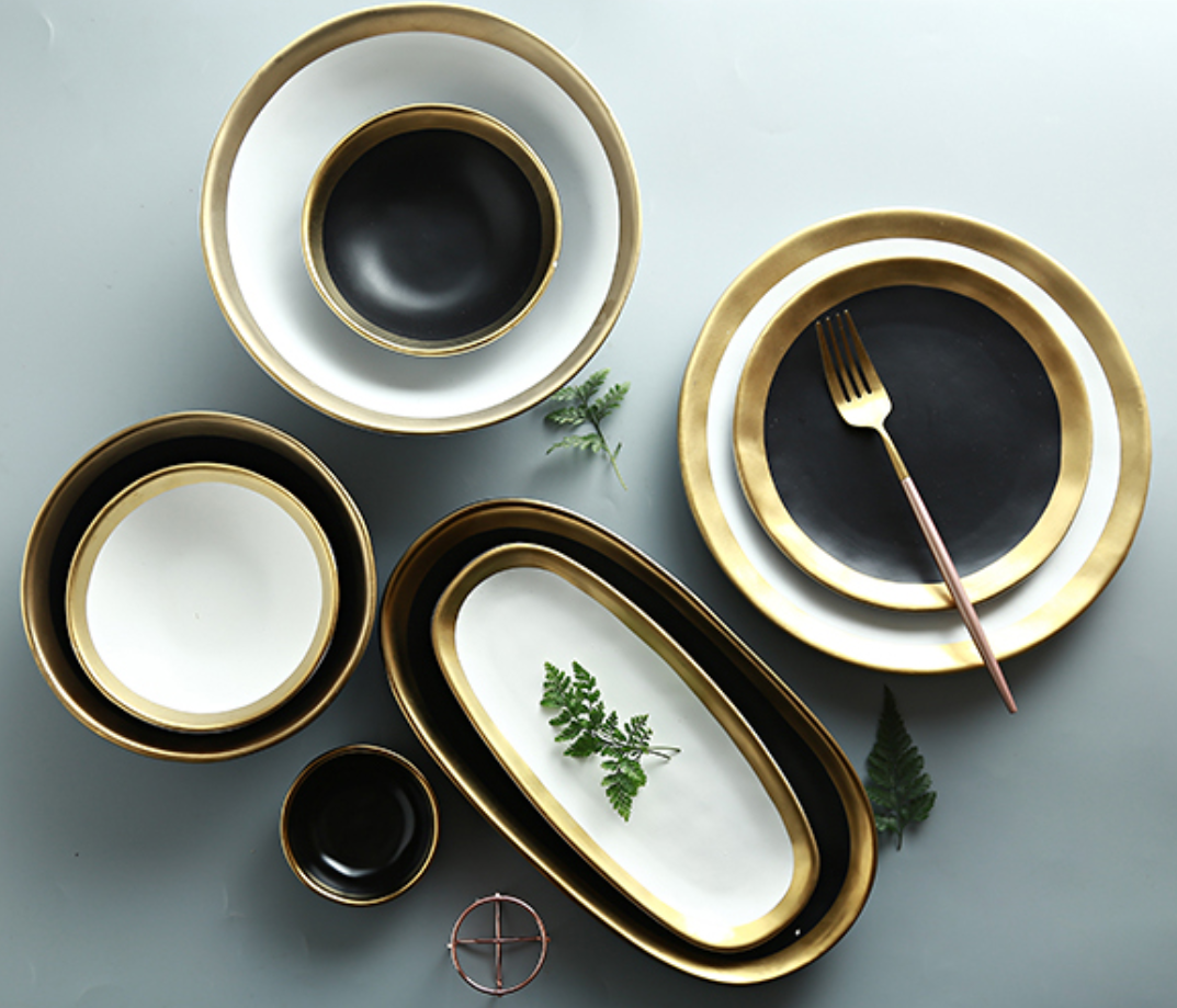 CHINABRETT - European Style Ceramic Marble Gold Rim Nordic Restaurant Plates Dinner Plate Bowl Color porcelain dinenrware 19