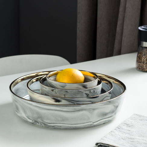 CHINABRETT - European Style Ceramic Marble Gold Rim Nordic Restaurant Plates Dinner Plate Bowl Color porcelain dinenrware 11