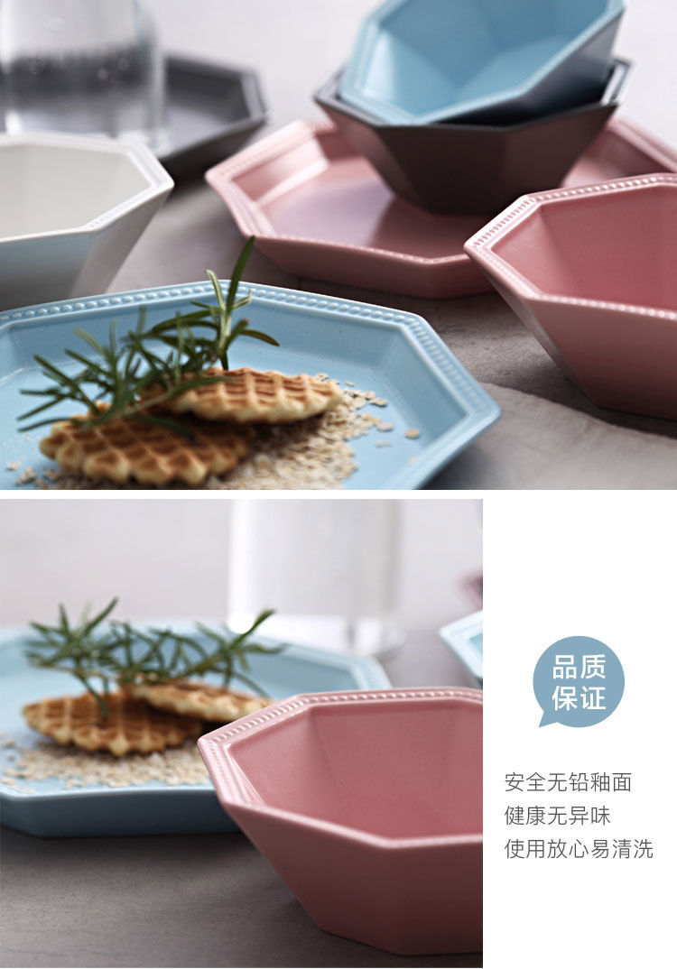 Ĉina Brett - Pogranda Restoracio Ceramika Kolora Octagon Vespermanĝaj Platoj Kolora Porcelana Vespermanĝo 19