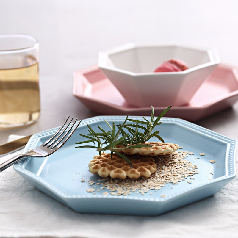 Ĉina Brett - Pogranda Restoracio Ceramika Kolora Octagon Vespermanĝaj Platoj Kolora Porcelana Vespermanĝo 13