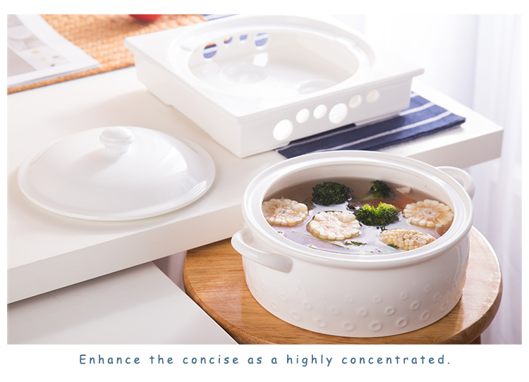 Pogranda Plej Bonkvalita 10 Ceramika Supo Tureen -Bovloj Kun Kovrilo Kaj Kandelo Staras Blanka Porcelana Vespermanĝo 24