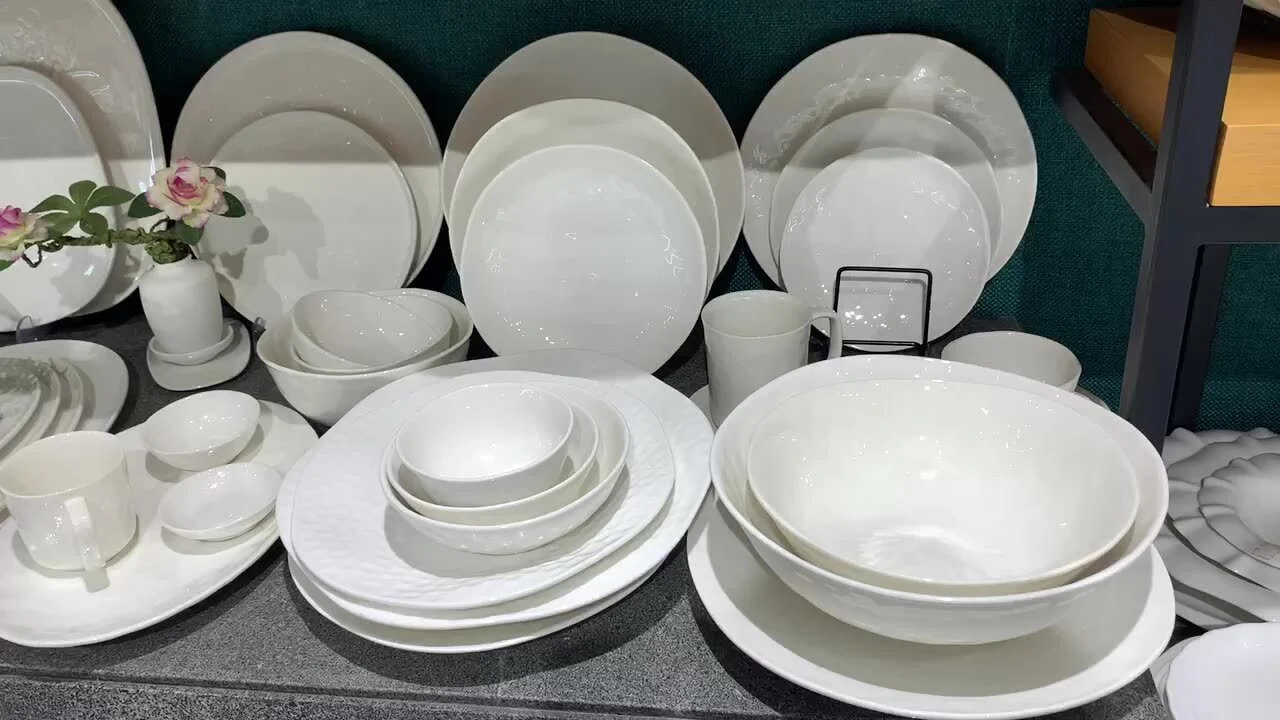 Fully Flat White Ceramic Square Round Dinner Plate Pizza Plate Dessert Sushi Plate Porcelain 1