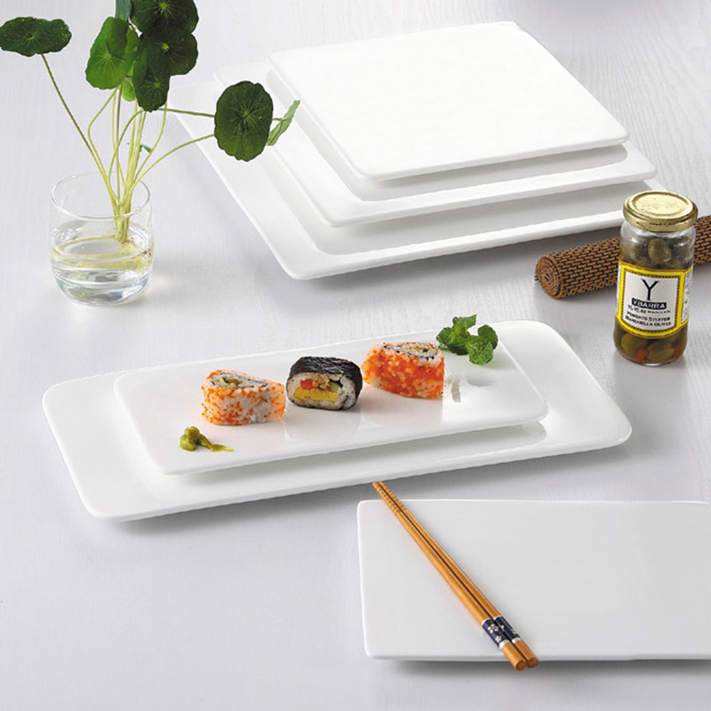 Całkowicie płaski biały ceramiczny kwadrat okrągły talerz obiadowy Pizza Deser Porcelna Sushi Plate 18